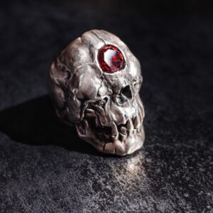 EYHIMD Cyclops Skull Ring Red Cz Crystal on The Forehead, Gothic Punk Men's Stainless Steel Biker Jewelry Gift for Him