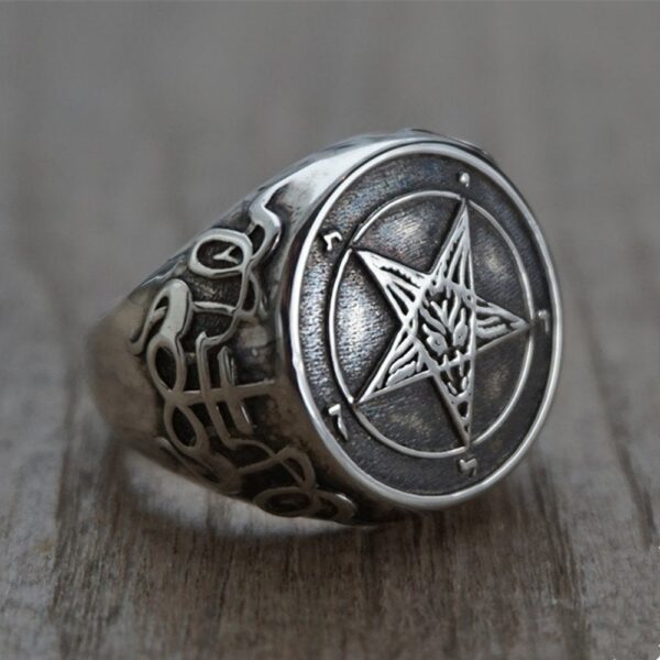 EYHIMD Occult Stainless Steel Sigil of Baphomet Ring Gothic Witch Church of Satan Cross Rings Satanic Lucifer Jewelry