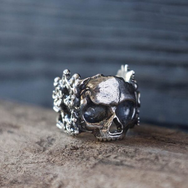 EYHIMD Gothic Mexican Flower Sugar Skull Rings Women Stainless Steel Punk Flowers Ring Jewelry