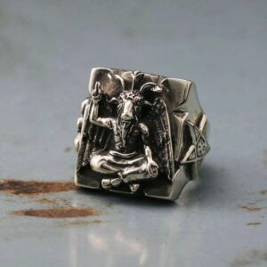 EYHIMD Gothic Baphomet Ring Stainless Steel Ring Seal of Satan Pentagram Sigil Illuminati Rings Jewelry Gifts for him