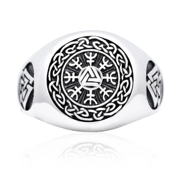 EYHIMD Viking Valknut Helm of Awe Stainless Steel Ring Men's Aegishjalmur Odin Icelandic Runes Celtics Knot Jewelry Amulet Gift