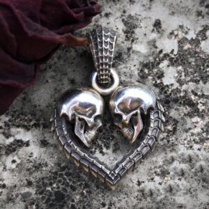 EYHIM Unique Double Skull Heart Men Necklace Pendant Fashion Unisex Jewelry Gothic Couple Pendants Gift