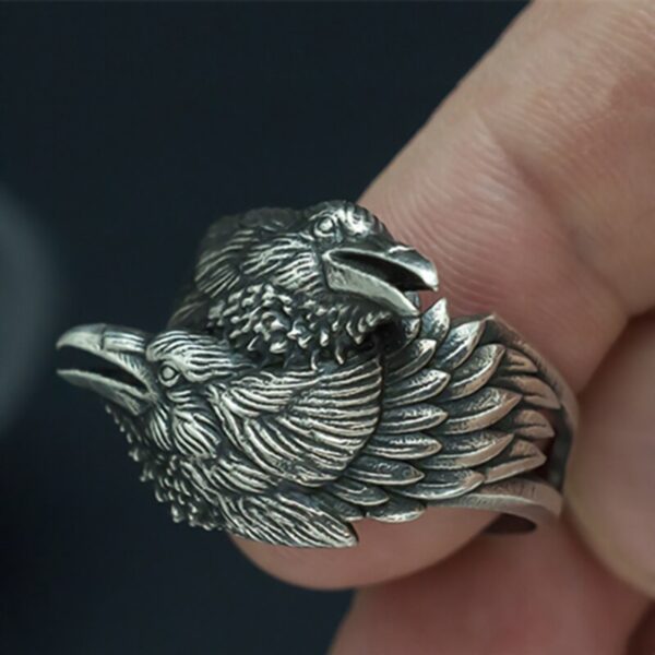 EYHIMD Viking Men Two Entwined Ravens Ring Norse Mythology Silver Color Odin Crow Stainless Steel Rings Nordic Amulet Jewelry