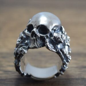 EYHIMD Gothic Music Guitar Flower Skull Ring Gargoyle Stainless Steel Biker Rings Punk Jewelry Unique Gift