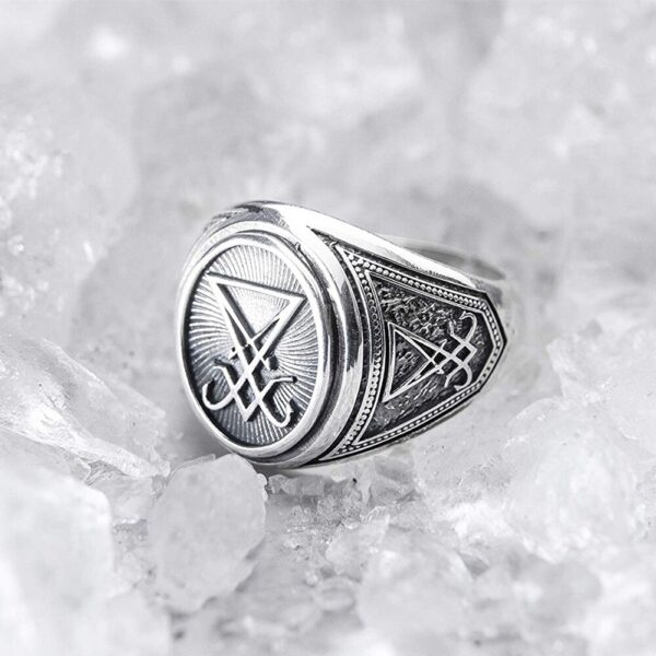 EYHIMD Sigil of Lucifer Stainless Steel Signet Ring Seal of Satan Biker Rings Gothic Occult Unisex Jewelry