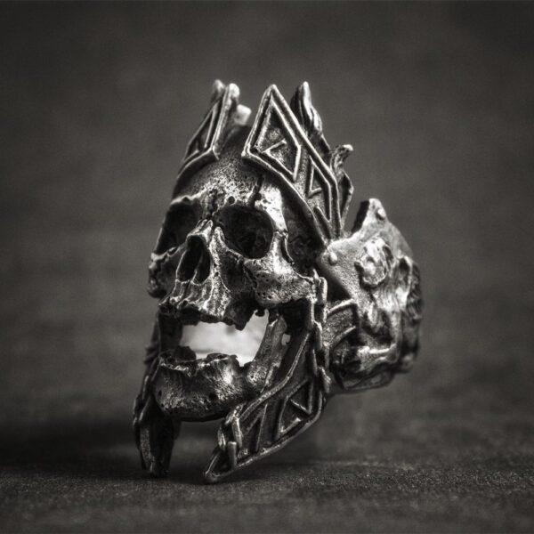 EYHIMD Unique Gods of War Ares Skull Rings Punk Rock Warrior 316L Stainless Steel Ring Mens Biker Jewelry