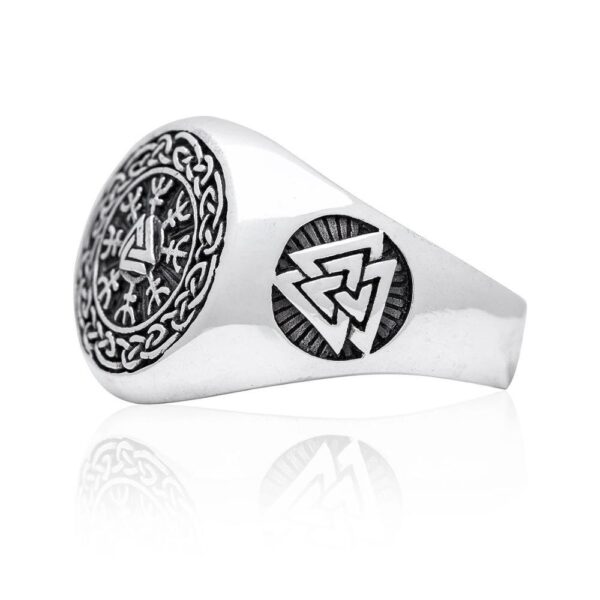 EYHIMD Viking Valknut Helm of Awe Stainless Steel Ring Men's Aegishjalmur Odin Icelandic Runes Celtics Knot Jewelry Amulet Gift