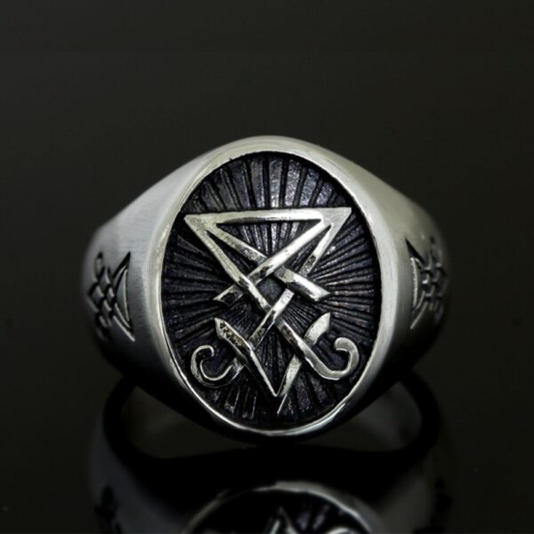 EYHIMD Sigil of Lucifer Satan Seal Ring Gothic Stainless Steel Signet Rings Biker Punk Jewelry