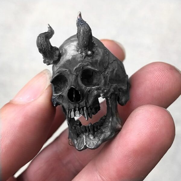 EYHIMD Detail Black Stainless Steel Demon Skull Ring Horned Satan Devil Biker Rings Men's Punk Goth Jewelry