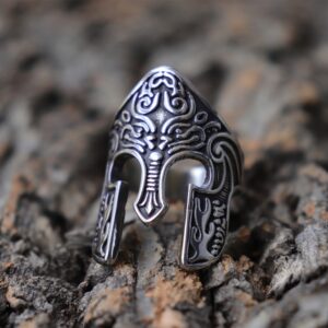 Man Viking Warrior Helmet Ring Scandinavian Pagan Norse Rune Stainless Steel Rings Totem Amulet Jewelry