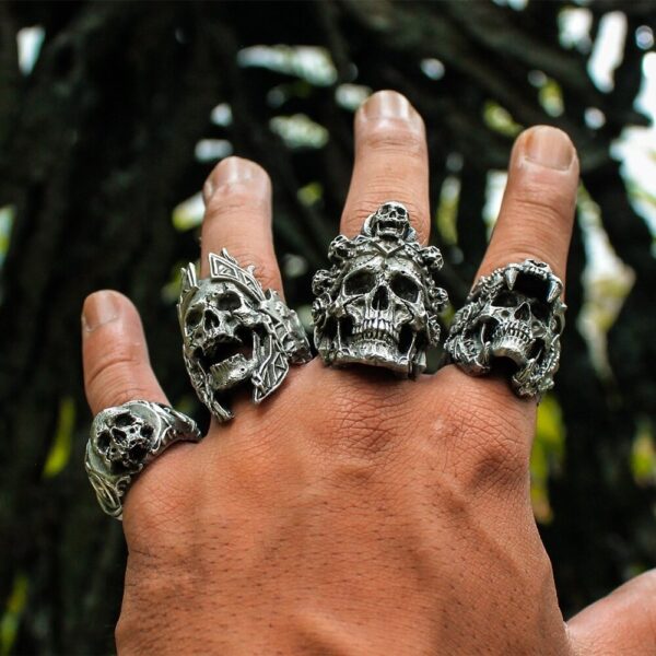 Cool Mens Boys 316L Stainless Steel Biker Rings Vintage Indian Jaguar Warrior Skull Punk Jewelry Gift for Him