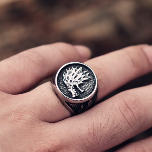 EYHIMD House Stark Direwolf Stainless Steel Ring Game of Throness Stark Ring Mens Vikings Jewelry