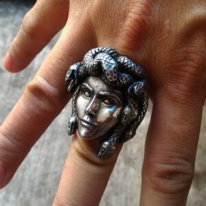 Greek Mythology Gorgon Monster 316L Stainless Steel Rings Horror Venomous Snakes Snake Hair Medusa Ring Punk Biker Jewelry