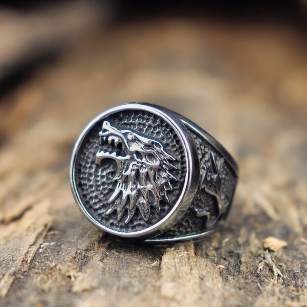 EYHIMD House Stark Direwolf Stainless Steel Ring Game of Throness Stark Ring Mens Vikings Jewelry