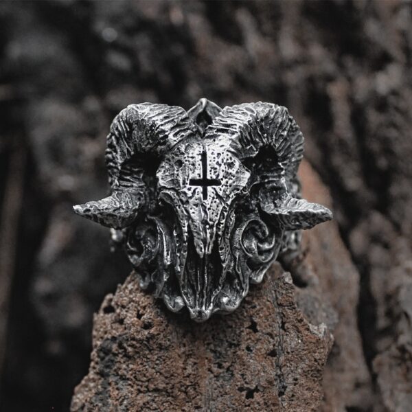 Unique Punk Gothic Satanic Demon Sorath Skull Ring Men 316L Stainless Steel Biker Ring Baphomet Jewelry Gift