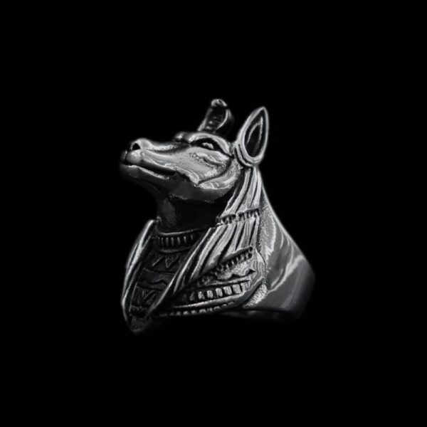 EYHIMD Egypt Mythology Death Anubis Stainless Steel Ring Egyptian Jackal God Underworld Gatekeeper Biker Rings Rock Jewelry