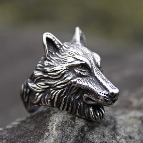 Silver Color 316L Stainless Steel Wild Wolf Biker Rings Mens Fashion Animal Jewelry Gift for Him