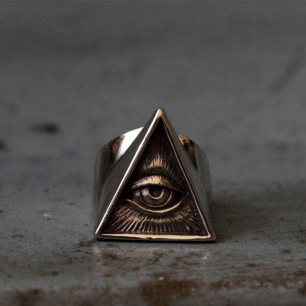 Mens Stainless Steel Biker Ring Skull Silver Color Freemason Illuminati Triangle Masonic Rings Punk Masonic Jewelry