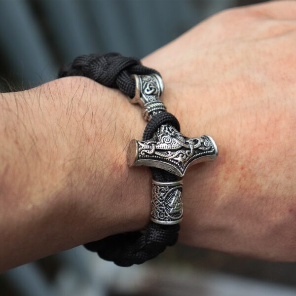 Mens Viking Mjolnir Leather Bracelet Thor hammer Wristband Norse Mythology Runes Amulet Jewelry