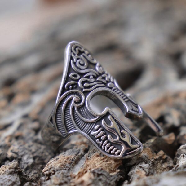 Man Viking Warrior Helmet Ring Scandinavian Pagan Norse Rune Stainless Steel Rings Totem Amulet Jewelry