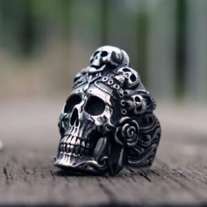 Cool Santa Muerte Death Skull Ring Unique Mens Stainless Steel Rings Punk Rock Biker Jewelry Gift for Him