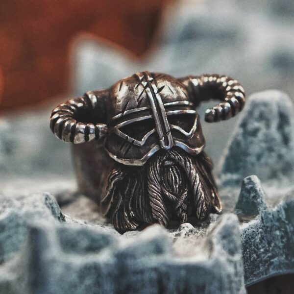 Vikings Nordic Style Horns Helmet Warrior Ring Mens Vintage Heavy Stainless Steel Rings Unique Biker Jewelry