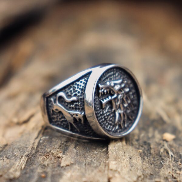 EYHIMD House Stark Direwolf Stainless Steel Ring Game of Throness Stark Ring Mens Vikings Jewelry