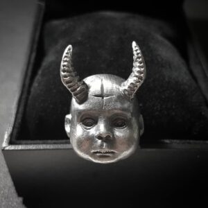 EYHIMD Gothic Horned Demon Baby Ring Pagan Cross Satanic Devil Stainless Steel Biker Rings Punk Jewelry