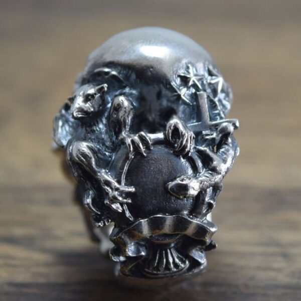 EYHIMD Gothic Music Guitar Flower Skull Ring Gargoyle Stainless Steel Biker Rings Punk Jewelry Unique Gift