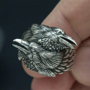 EYHIMD Viking Men Two Entwined Ravens Ring Norse Mythology Silver Color Odin Crow Stainless Steel Rings Nordic Amulet Jewelry