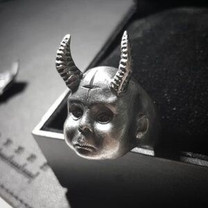 EYHIMD Gothic Horned Demon Baby Ring Pagan Cross Satanic Devil Stainless Steel Biker Rings Punk Jewelry