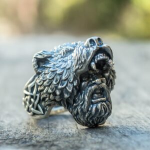 Mens Silver Color Viking Bear Warrior 316L Stainless Steel Biker Rings Vintage Vikings Nordic Jewelry